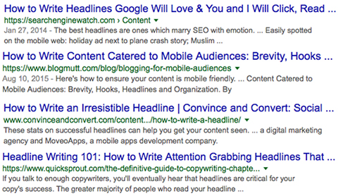 Search results with headlines cut-off